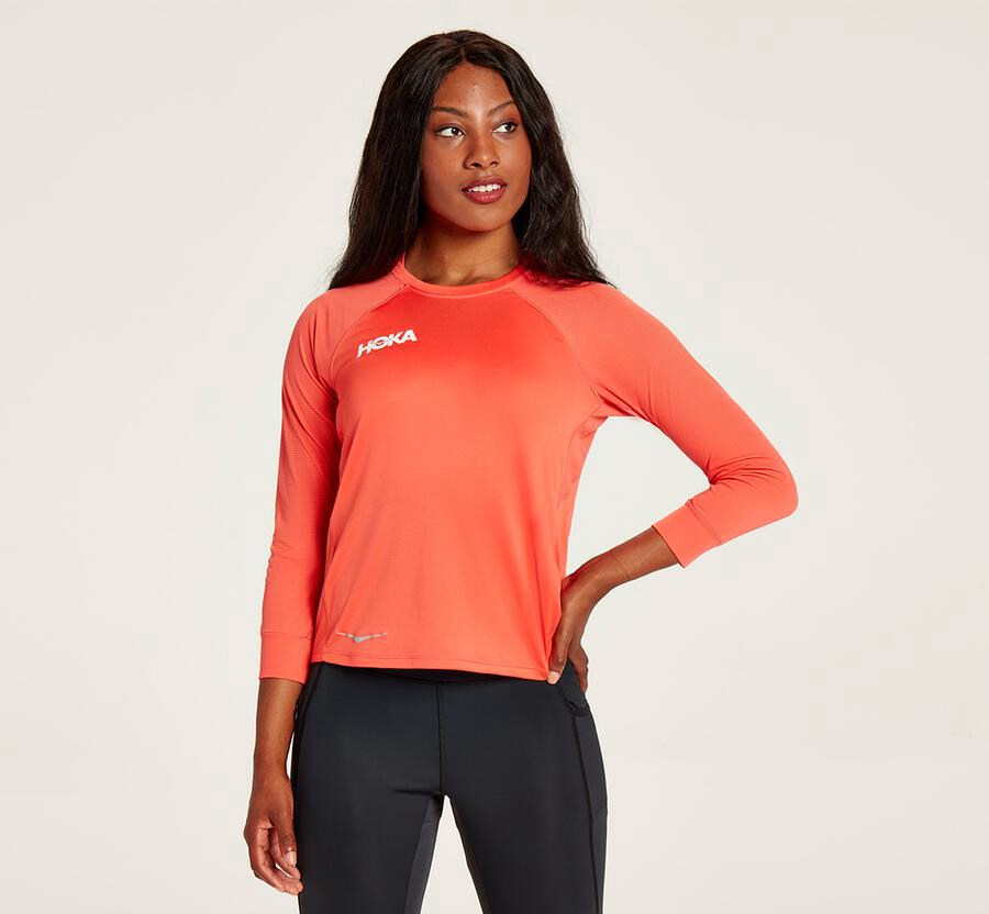 Dámske Topy Hoka One One Sk - Performance 3/4 Sleeve - Oranžové 24513-HIRS